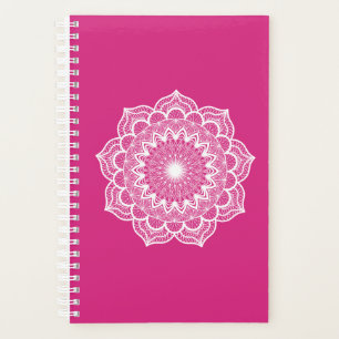 White Mandala on Pink Background Planner