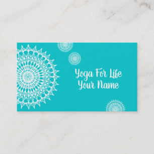 White Mandala On Turquoise Business Card