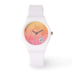White Mandala on Yellow Pink Blended Rainbow Watch