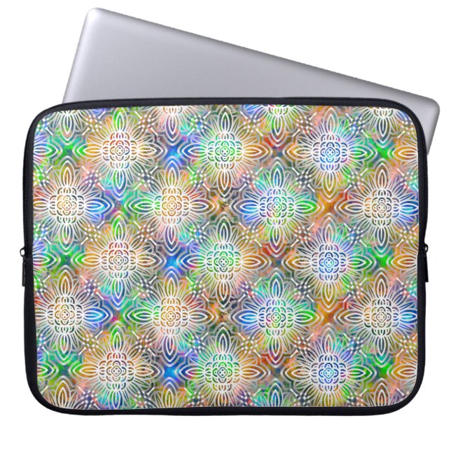 White Mandala Pattern Over Colourful Jewel Tones Laptop Sleeve (Front)