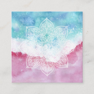 *~* White Mandala Sea Beach Ocean Red White Blue Square Business Card