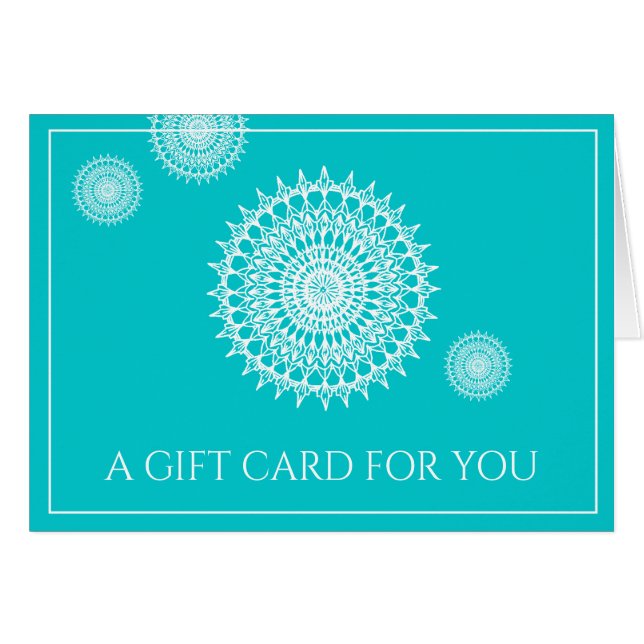 White Mandala Symbol Of Universe On Turquoise (Front Horizontal)