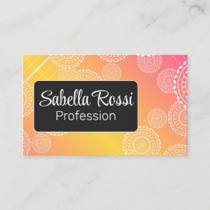 White Mandala Yellow Pink Blended Rainbow Black Business Card
