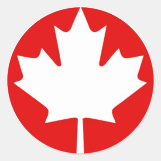 White Maple Leaf on Red Background Classic Round Sticker