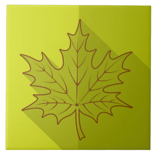 White Maple Leaf Outline on bright green Ceramic Tile
