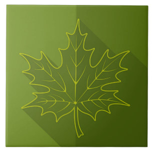 White Maple Leaf Outline on green Ceramic Tile