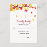 White Maple Leaves Fall Season Wedding RSVP Card