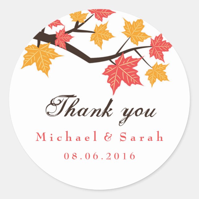 White Maple Leaves Fall Wedding Gift Label Sticker (Front)