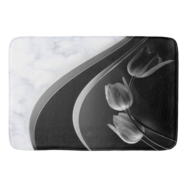 White Marble Abstract Tulips Bath Mat (Front)