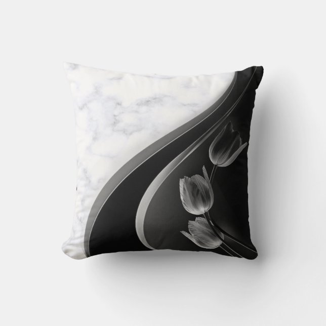 White Marble Abstract Tulips Cushion (Front)
