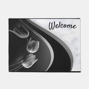 White Marble Abstract Tulips Doormat