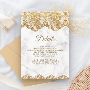 White Marble and Gold Foil Lace Details Enclosure Card