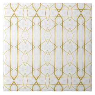White Marble and Gold Geometric pattern Ceramic Tile