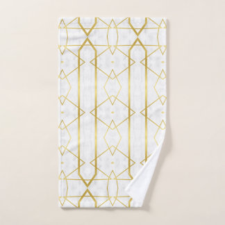 White Marble and Gold Geometric pattern Hand Towel
