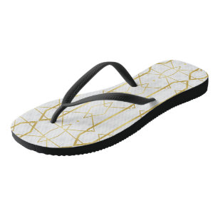 White Marble and Gold Geometric pattern Thongs