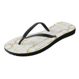 White Marble and Gold Geometric pattern Thongs