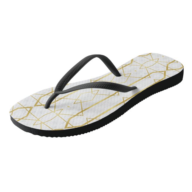 White Marble and Gold Geometric pattern Thongs (Angled)