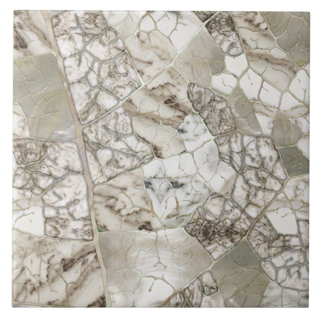 White Marble and Pearl Leaf structure Ceramic Tile (Front)