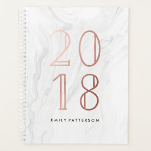 White Marble and Rose Gold   Personalised Planner