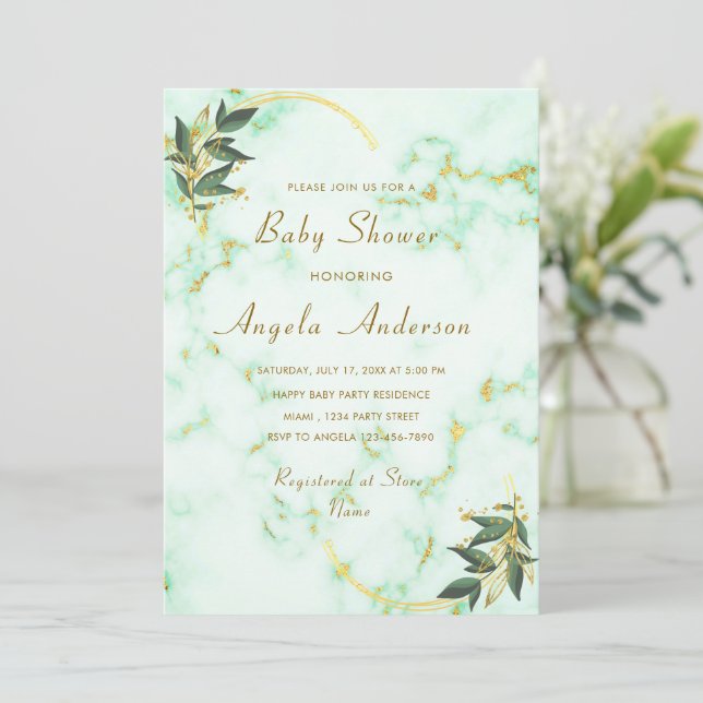 White Marble Baby Girl Shower Invitation Template (Standing Front)
