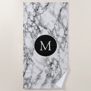White Marble Beach Towels with Custom Letter