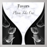 White Marble - Black Abstract Tulips Favours
