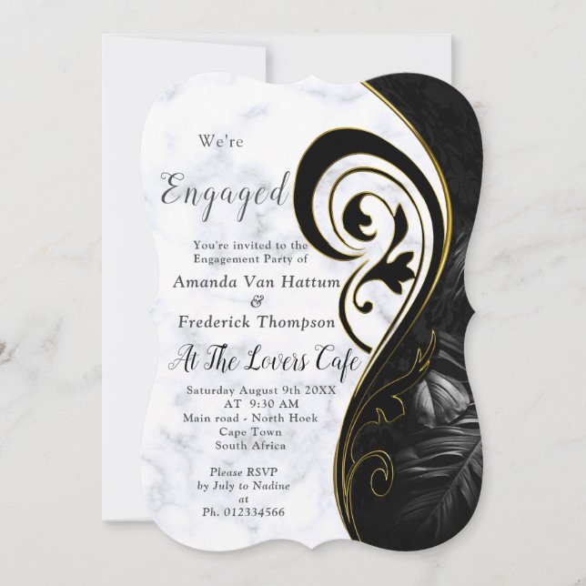 White Marble - Black Abstract Tulips Invitation (Front)