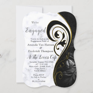 White Marble - Black Abstract Tulips Invitation