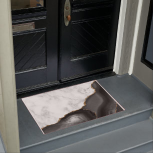 White Marble Black Agate Gold Glitter Doormat