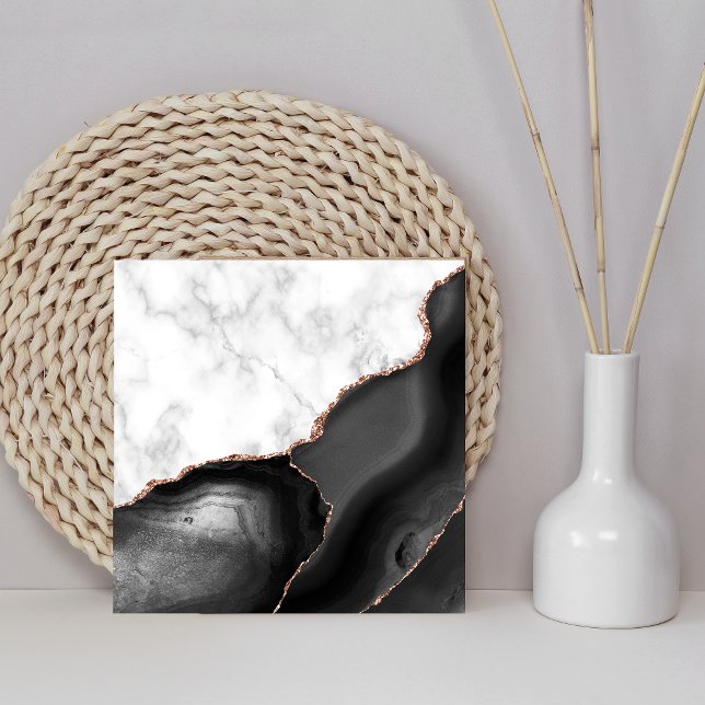 White Marble Black Agate Rose Gold Glitter Ceramic Tile (Creator Uploaded)