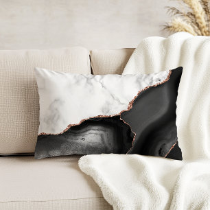 White Marble Black Agate Rose Gold Glitter Decorative Cushion