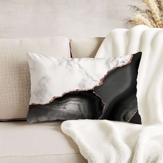 White Marble Black Agate Rose Gold Glitter Decorative Cushion (Creator Uploaded)