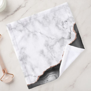 White Marble Black Agate Rose Gold Glitter Wash Cloth