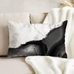 White Marble Black Agate Silver Glitter Decorative Cushion