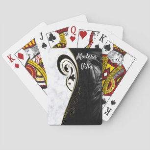 White Marble, Black, Gold Filigree Graphic Playing Cards