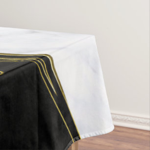 White Marble, Black, Gold Filigree Graphic Tablecloth