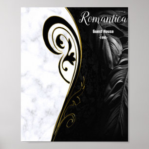 White Marble,Black,Gold Filigree Poster