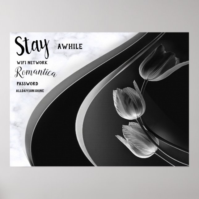 White Marble, Black, Gold Filigree Poster (Front)