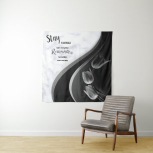 White Marble, Black, Gold Filigree Tapestry