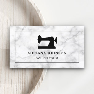 White Marble Black Sewing Machine Fashion Stylist Business Card