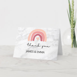 White Marble Blush rainbow Thank You Card