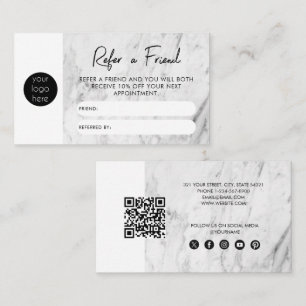 White Marble Business Refer A Friend Referral Card