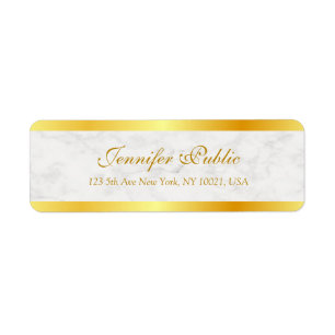 White Marble Calligraphy Typed Script Gold Text Return Address Label