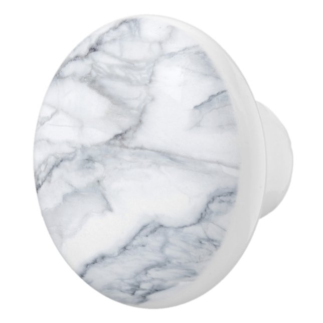 White Marble Carrara Calacatta Texture  Ceramic Knob (Right)