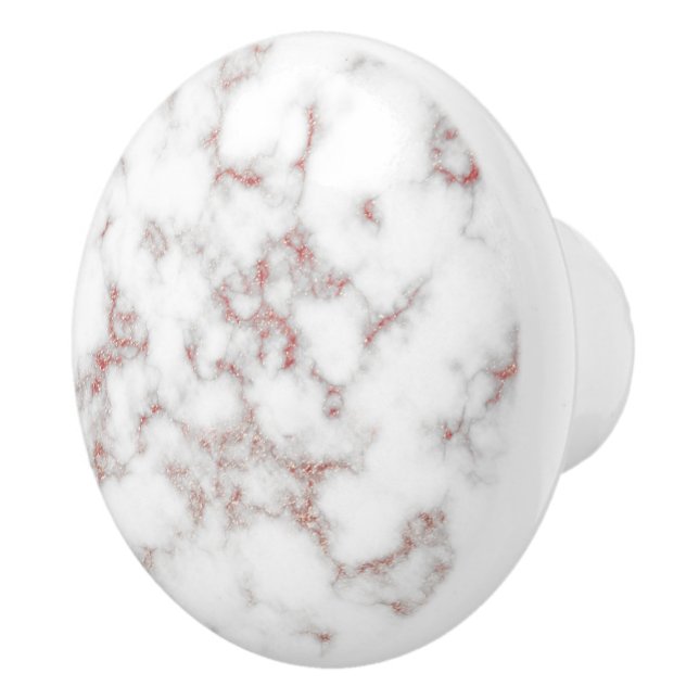 White Marble Carrara Rose Gold Glitter Texture  Ceramic Knob (Right)