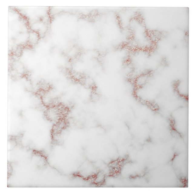 White Marble Carrara Rose Gold Glitter Texture Ceramic Tile (Front)