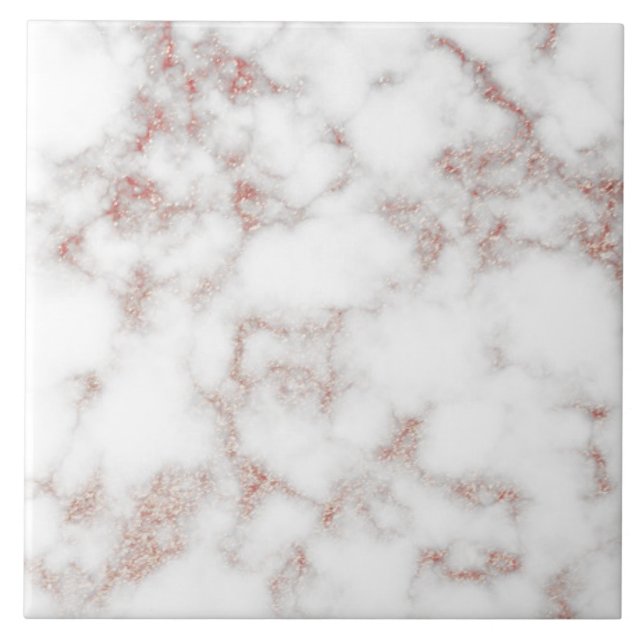 White Marble Carrara Rose Gold Glitter Texture Ceramic Tile (Front)