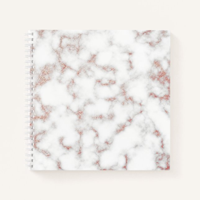 White Marble Carrara Rose Gold Glitter Texture Notebook (Front)