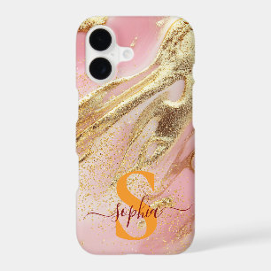 white marble chic gold glitter monogram