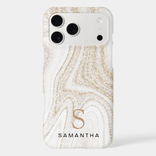White marble chic gold glitter monogram